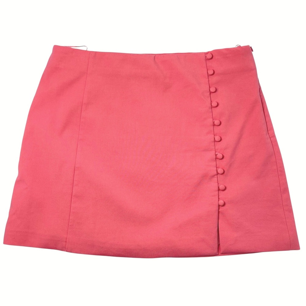 ZARA Hot Pink Mini Skirt Button Front Sz L Lined Barbiecore Preppy‎